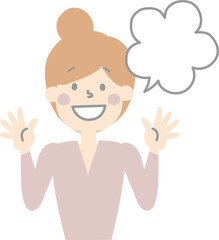 collection set of cute doodle hand draw facial expression speech bubble balloon with happy girl woman character, text box think speak talk banner, flat png transparent element design