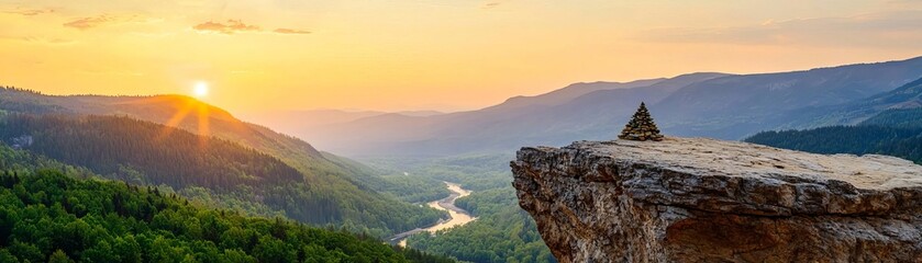 Fototapeta premium Dramatic mountain cliffs bathed in golden sunset light