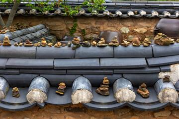 Old stone walls and stone towers in Korea