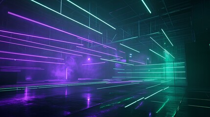 A vibrant scene featuring colorful laser lights creating dynamic patterns in a darkened space, evoking a lively atmosphere.