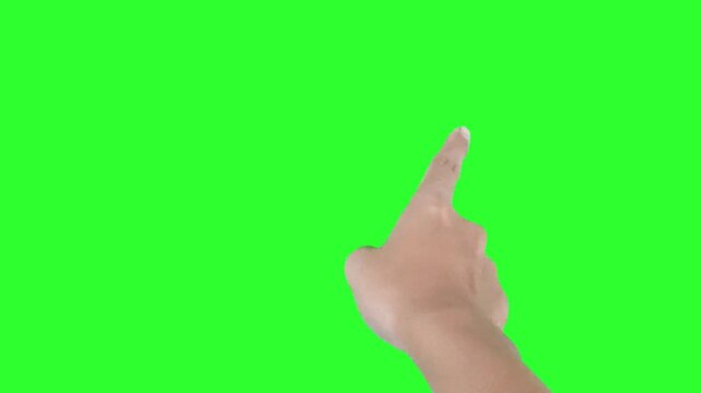 Swipe screen or page of book using index finger hand gesture isolated on green screen background chroma key