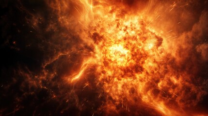 Fototapeta premium Massive cosmic explosion with fiery clouds and energy bursts in deep space, symbolizing destruction and creation.