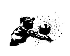 Beach volleyball logo, isolated vector silhouette. Beach volleyball women