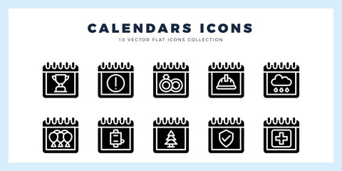 10 Calendars Glyph icon pack. vector illustration.