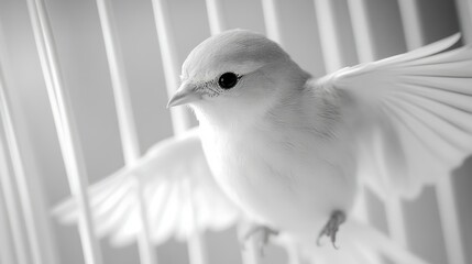 A White Bird with Spread Wings Inside a Cage