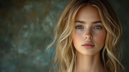 Portrait of a Beautiful Young Woman with Blonde Hair and Blue Eyes