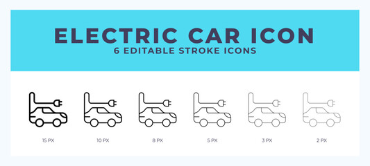 Electric car line icon with different stroke. Vector illustration.