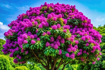 Obraz premium A stunning Five Leaf Chaste Tree blossoms, adorned with vibrant purple flowers that beautifully contrast with lush green foliage, creating a striking visual display.