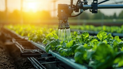 Futuristic Smart Farming: Automated Hydroponic Watering System Cultivating Lush Vegetables
