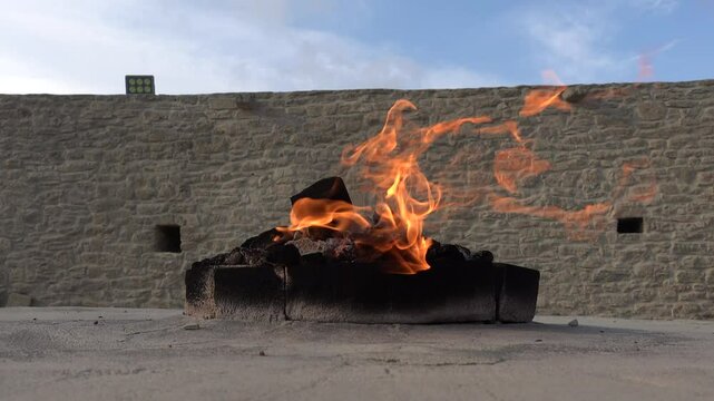 Baku, Azerbaijan Natural gas burning at the Atashgah Zoroastrian Fire Temple.