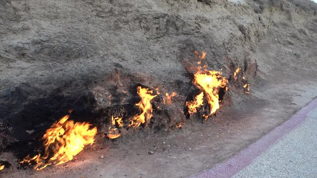 Baku, Azerbaijan Natural gas has been burning at the Fire Mountain or Yanar Dagh for the past 5,000 years. 