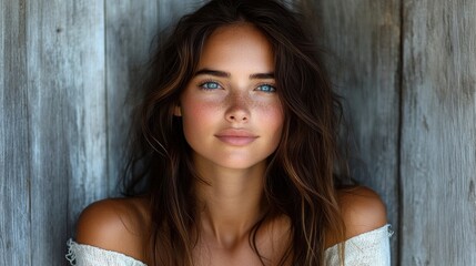 Fototapeta premium Portrait of a Beautiful Woman with Freckles and Blue Eyes