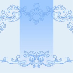 Ready-made background on the theme of Victorian frames. Elegant outline and graphic elements filled with shades of blue. Digital illustration for covers, branding, wedding design.