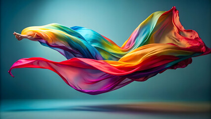 Fototapeta premium Beautiful, colorful fabric gracefully floating in the air, fabric, colorful, texture, vibrant, fly, movement, soft, light
