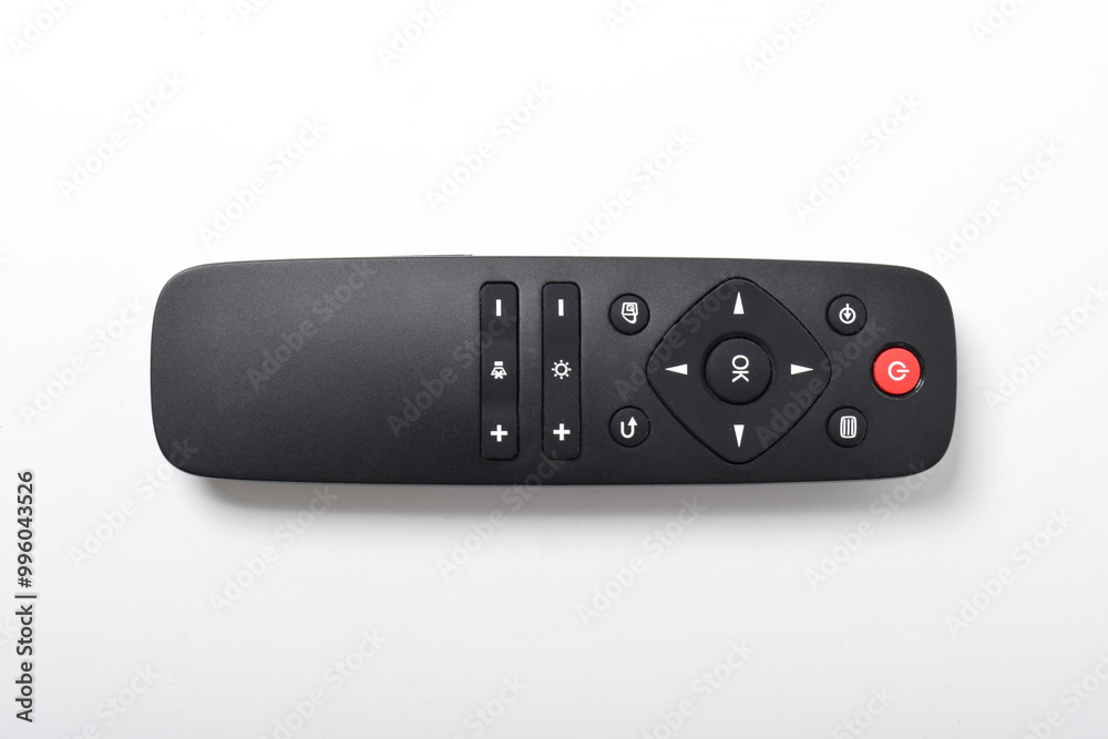 Wall mural remote control with minimalist buttons for tv or pc monitor isolated on white background