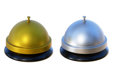 Gold and silver reception bell 3d on png transparent background.