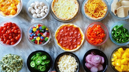 A fun pizza party for kids with mini pizzas, colorful toppings, and a DIY pizza-making station where everyone can create their own
