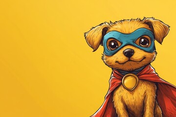 Fototapeta premium illustration of a playful puppy in superhero attire, for a costume party theme banner