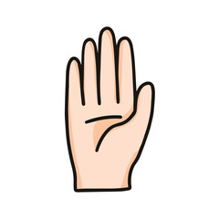 vector illustration of hand showing number five, hello gesture, raising hand, isolated on white background