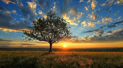 Fototapeta premium Majestic Sky over Wilderness at Sunset: A Spectacular Natural Scenery. Witness the Beauty and Serenity.