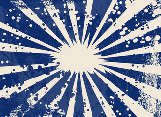 Abstract retro rays grunge background. Retro groovy sunbeams background template in 60s hippie style grunge textured vintage color palette blue and beige in radial stripe vector design. Textures 