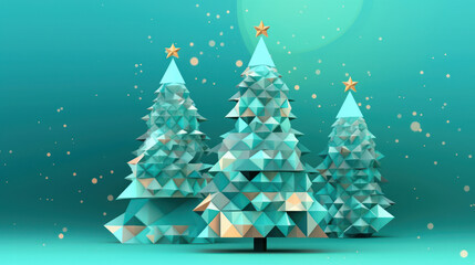 Illustration of a christmas tree with geometric shapes on a cyan background