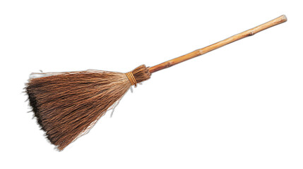 A broomstick hovering in mid-air isolated on a plain white background