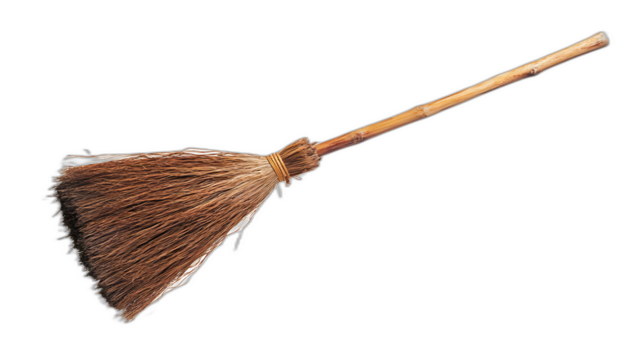 A broomstick hovering in mid-air isolated on a plain white background