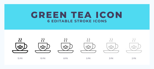 Green tea icon. Editable stroke line icon vector illustration.