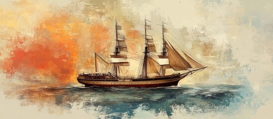 Digital illustration of a vintage maritime vessel