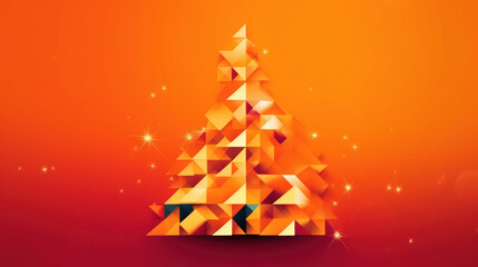 Illustration of a christmas tree with geometric shapes on a vivid orange background