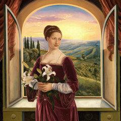 An artwork inspired by the great masters of the Renaissance, blending classical elegance with a contemporary twist.