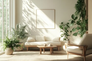 nordic interior design, nordic-style interior with sleek furniture and greenery, a modern look for lifestyle brand, influenced by scandinavian design