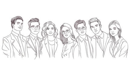 vector group of people simple lines on white background .Generative AI