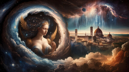 An artwork inspired by the great masters of the Renaissance, blending classical elegance with a contemporary twist.