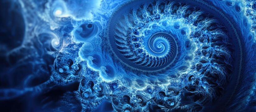 Futuristic 3D depiction of a fractal apophysis ideal for surreal art abstract wallpapers or science fiction backgrounds featuring Classic Blue a prominent hue in recent designs