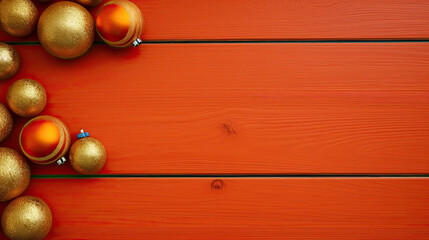 Naklejka premium Set of christmas balls on a orange wooden background or board