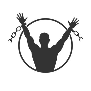 recommend clip art: Liberated man which broken chain graphic sign. Silhouette freed man who broke the chain. Freedom symbol. Vector illustration