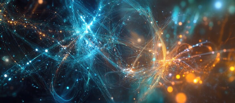 An abstract visual representation illustrating the concept of multidimensional string theory related to the structure of the universe