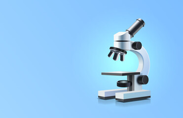 Microscope on a blue background, studying and examining samples. Vector illustration