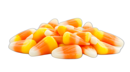 A set of Halloween candy corn in a neat pile isolated on a plain white background