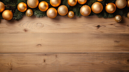Naklejka premium Set of christmas balls on a light brown wooden background or board