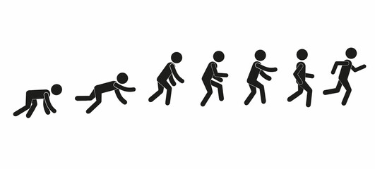 human evolution, flat  illustration, pictogram of a human figure isolated on a white background