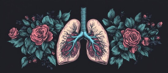 Combat asthma Illustrated hand drawn sign featuring lungs Tattoo design Template for cards posters banners and t shirt prints