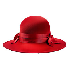 Red wide brimmed hat with ribbon isolated on white background representing fashion and style