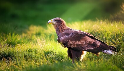 Obraz premium Photo a eagle on the background of green grass 
