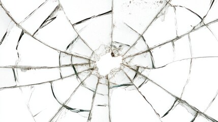 Fototapeta premium A cracked window with a large central break, isolated on a white background