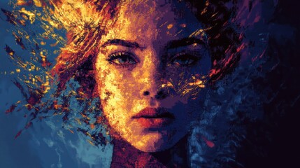 Fototapeta premium Abstract Portrait of a Woman with a Fiery Hairstyle