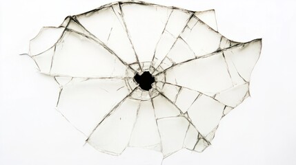 A cracked window with a large central break, isolated on a white background