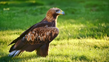 Fototapeta premium Photo a eagle on the background of green grass 